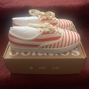 Soludos Marin Stripe Sneaker Poppy Red Stripe Women's size 7.5 Canvas Shoes NEW